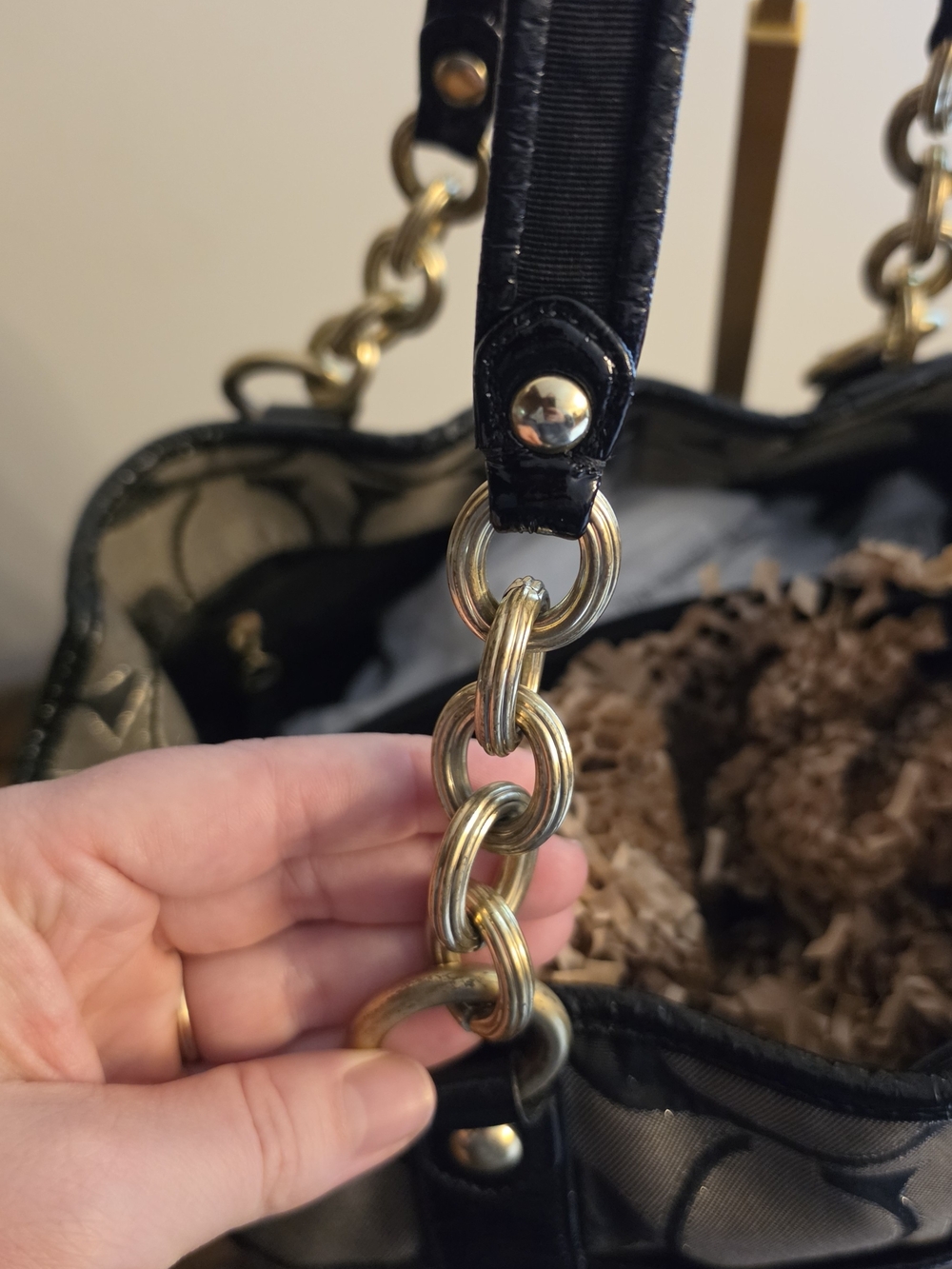 Coach Poppy Signature Lurex Push-Lock Satchel Tote Bag – Black/Gray - Picture 6 of 15